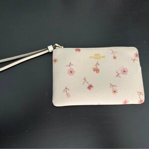 Coach Cream Wristlet with Pink Floral Design